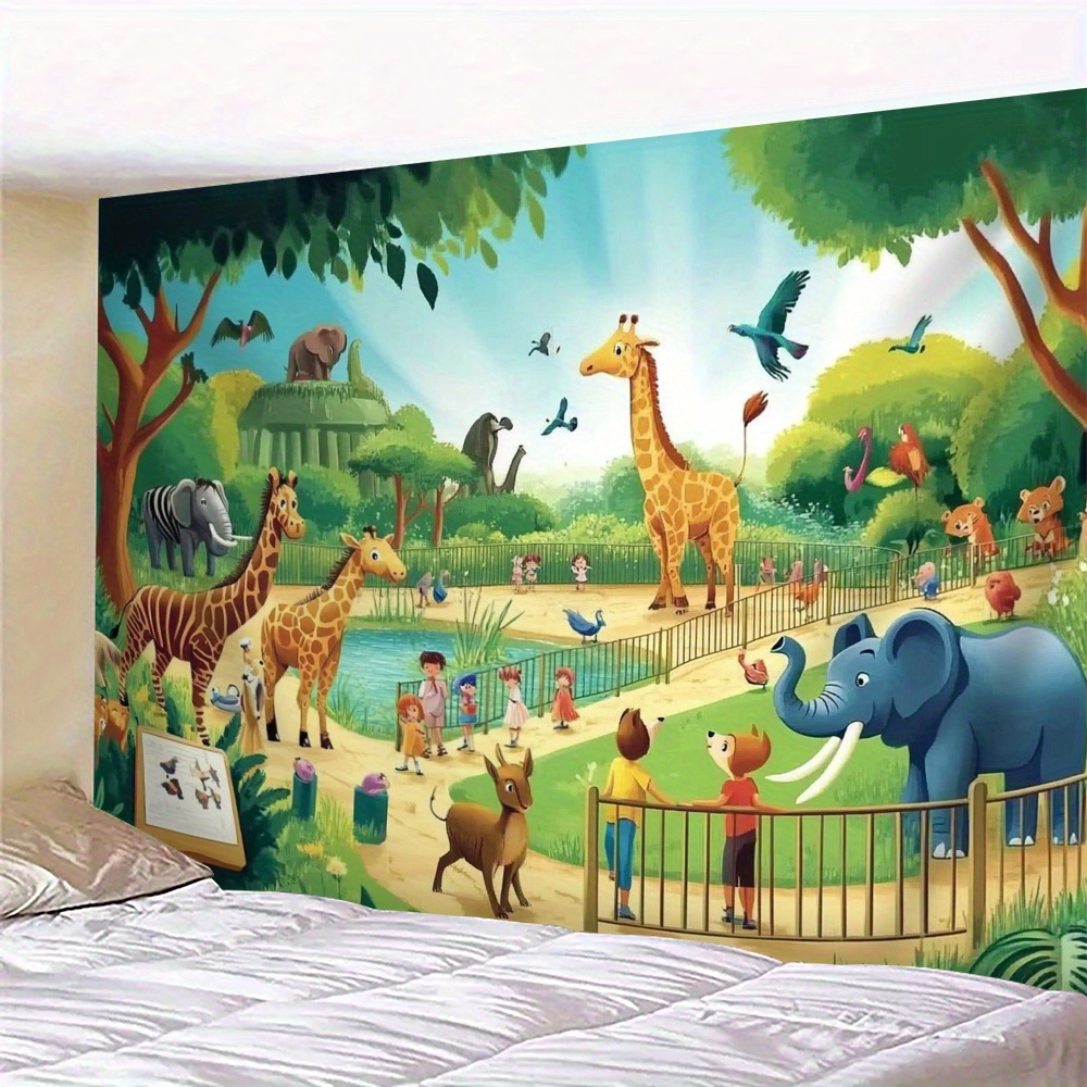 Kids Education Background - 1pc 만화 동물원 동물 기린 코끼리