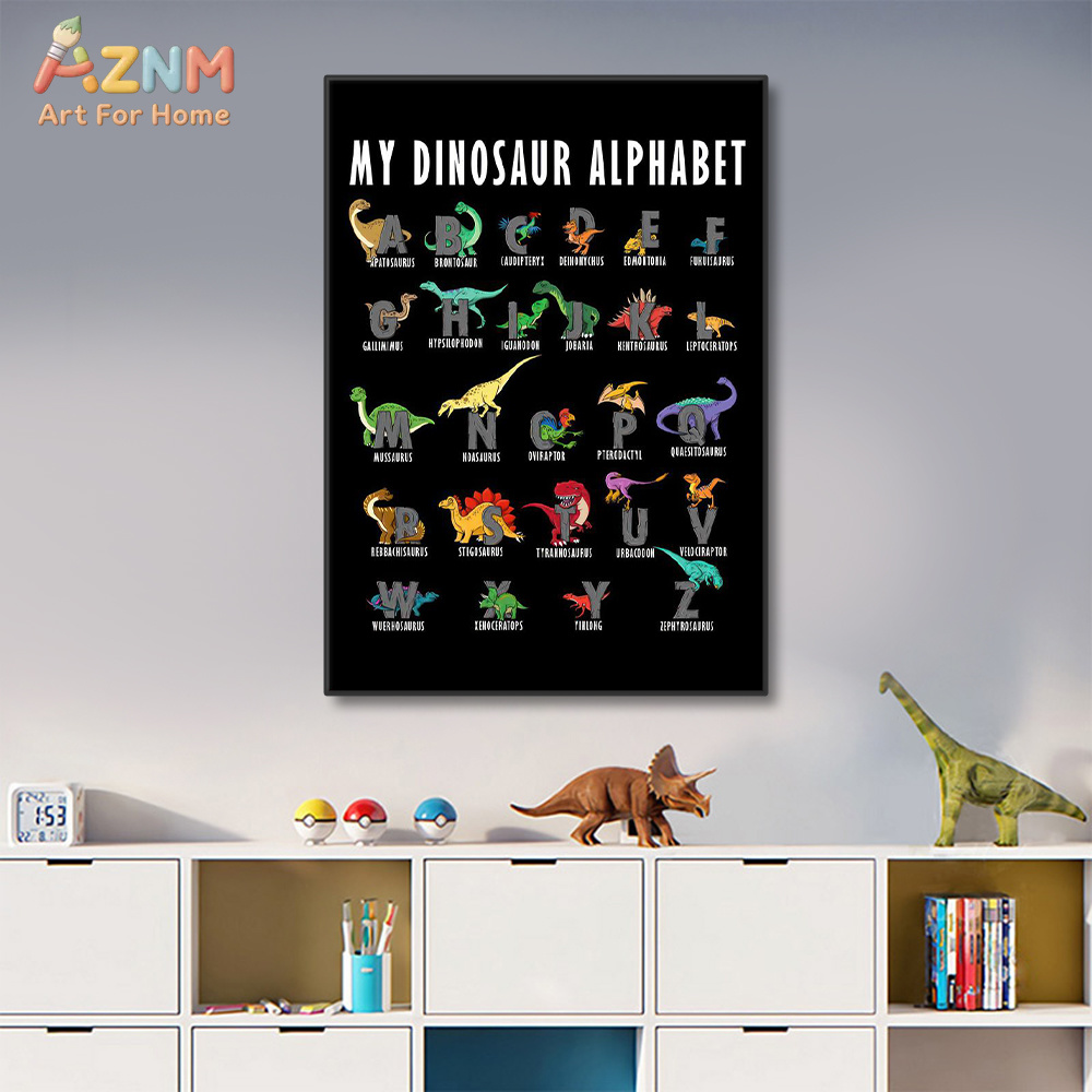 AZNM 공룡 알파벳 캔버스 벽 아트 인쇄 만화 디노  - Kids Education Background 리뷰 및 가격