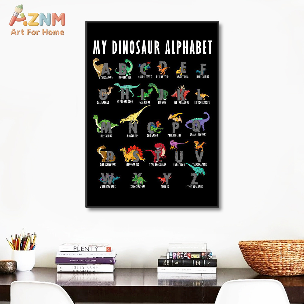 AZNM 공룡 알파벳 캔버스 벽 아트 인쇄 만화 디노  - Kids Education Background 리뷰 및 가격